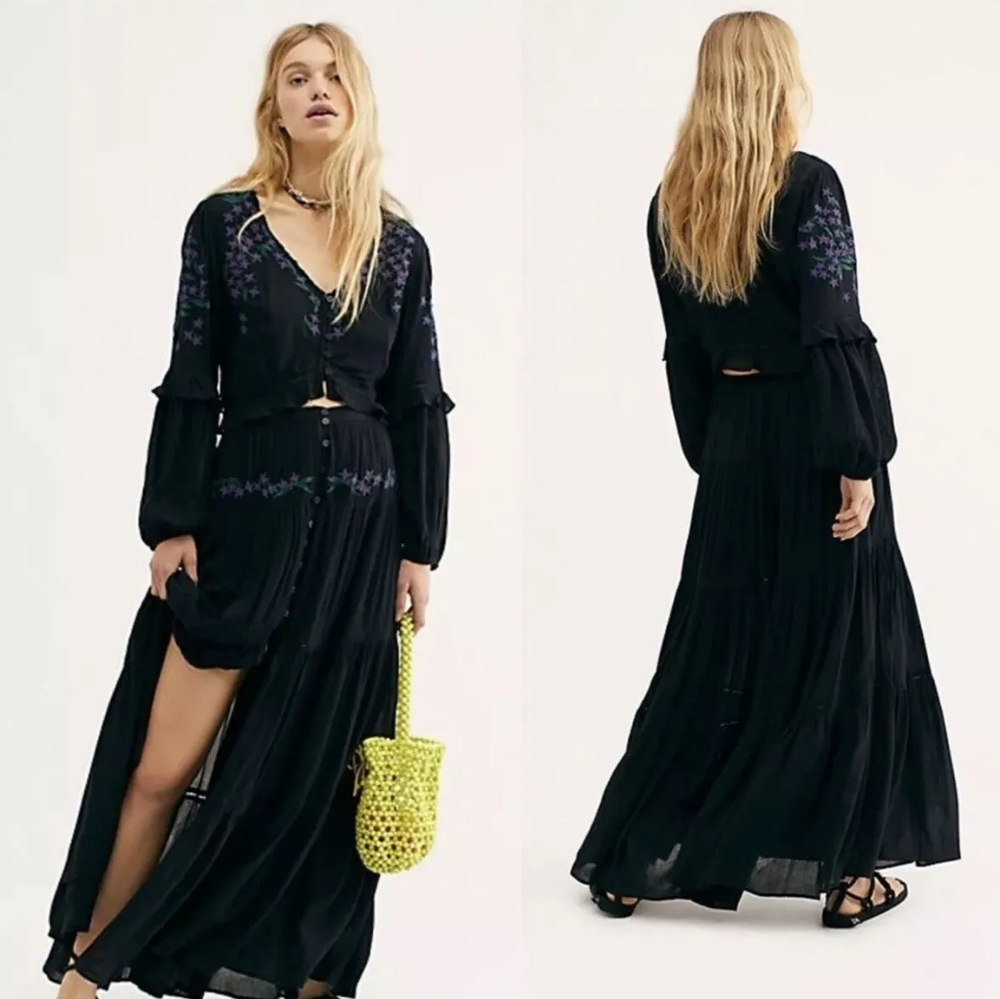 Free People Sweet Surrender Tiered Maxi Skirt Set size 2 nwot